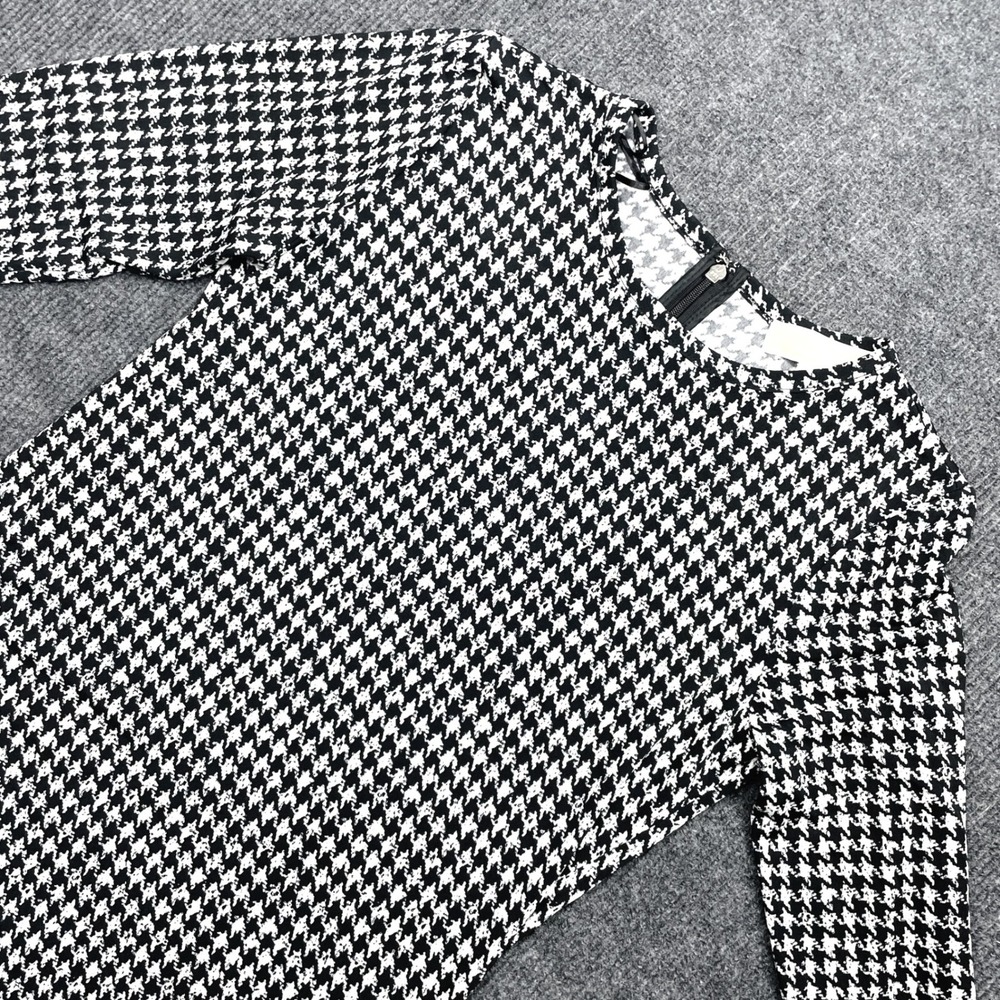 Michael Kors Houndstooth Pleated Drop Hem Dress Black White XS Y2K Preppy